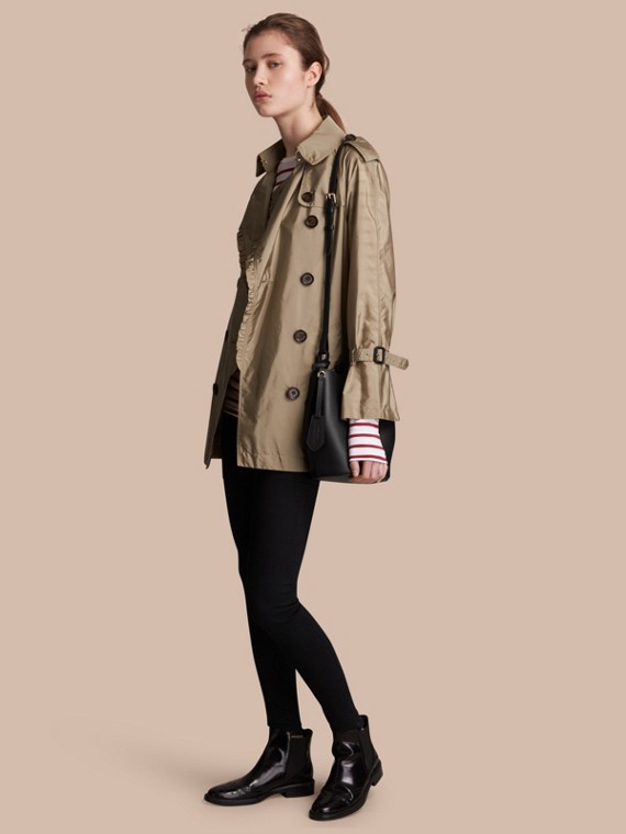Burberry Ruffle Trim Trench Coat In Green Lyst Gallery