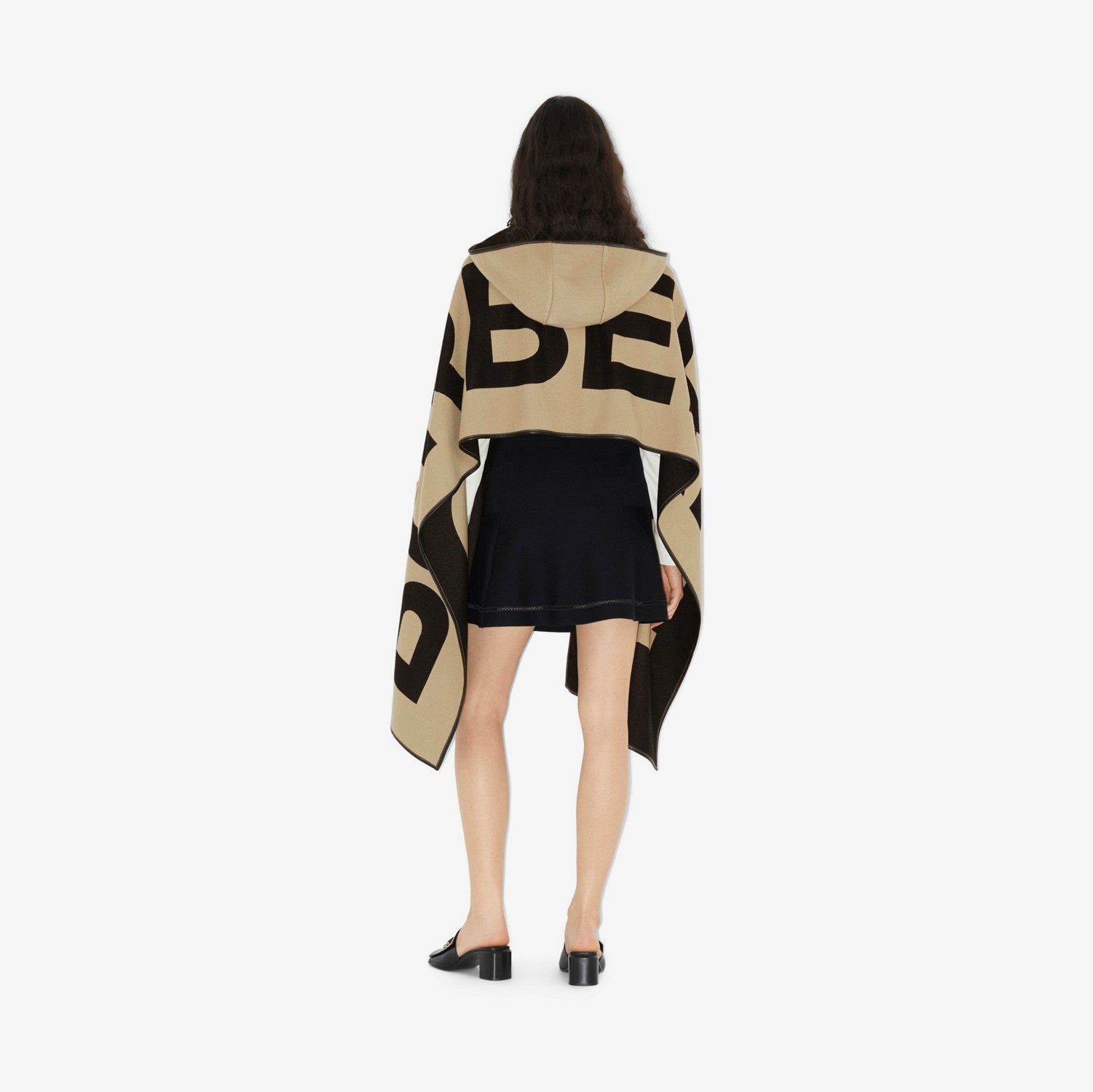 Logo Wool Cotton Jacquard Hooded Cape in Archive Beige | Burberry® Official