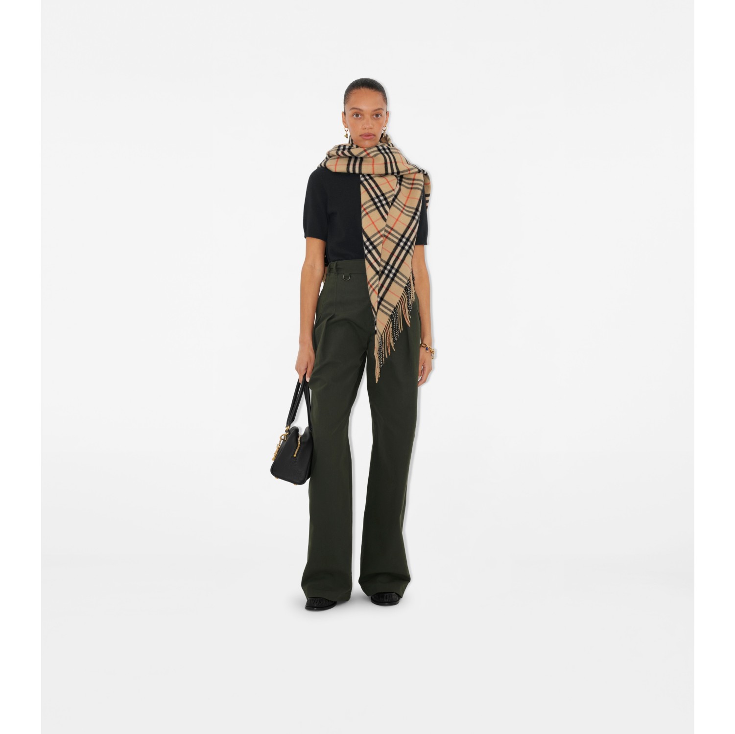 Check Wool Cashmere Cape