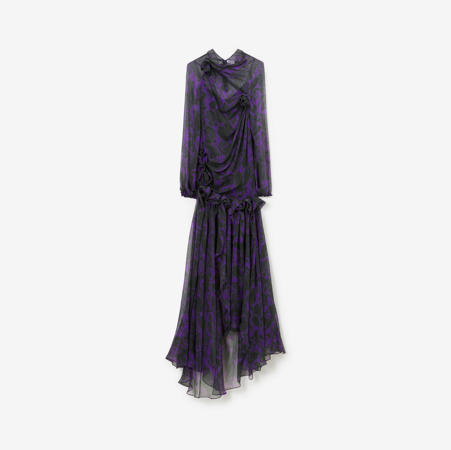 로즈 프린트 실크 드레스 (바인) - 여성 | Burberry®