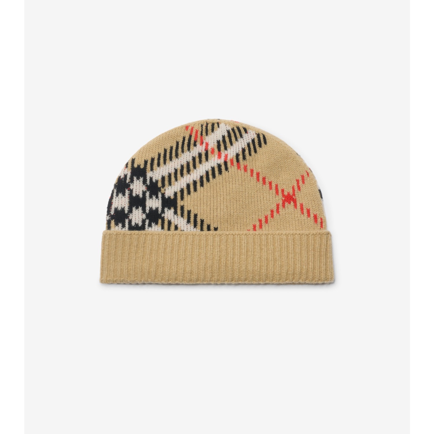 Check Cashmere Blend Beanie in Sand beige - Men | Burberry® Official