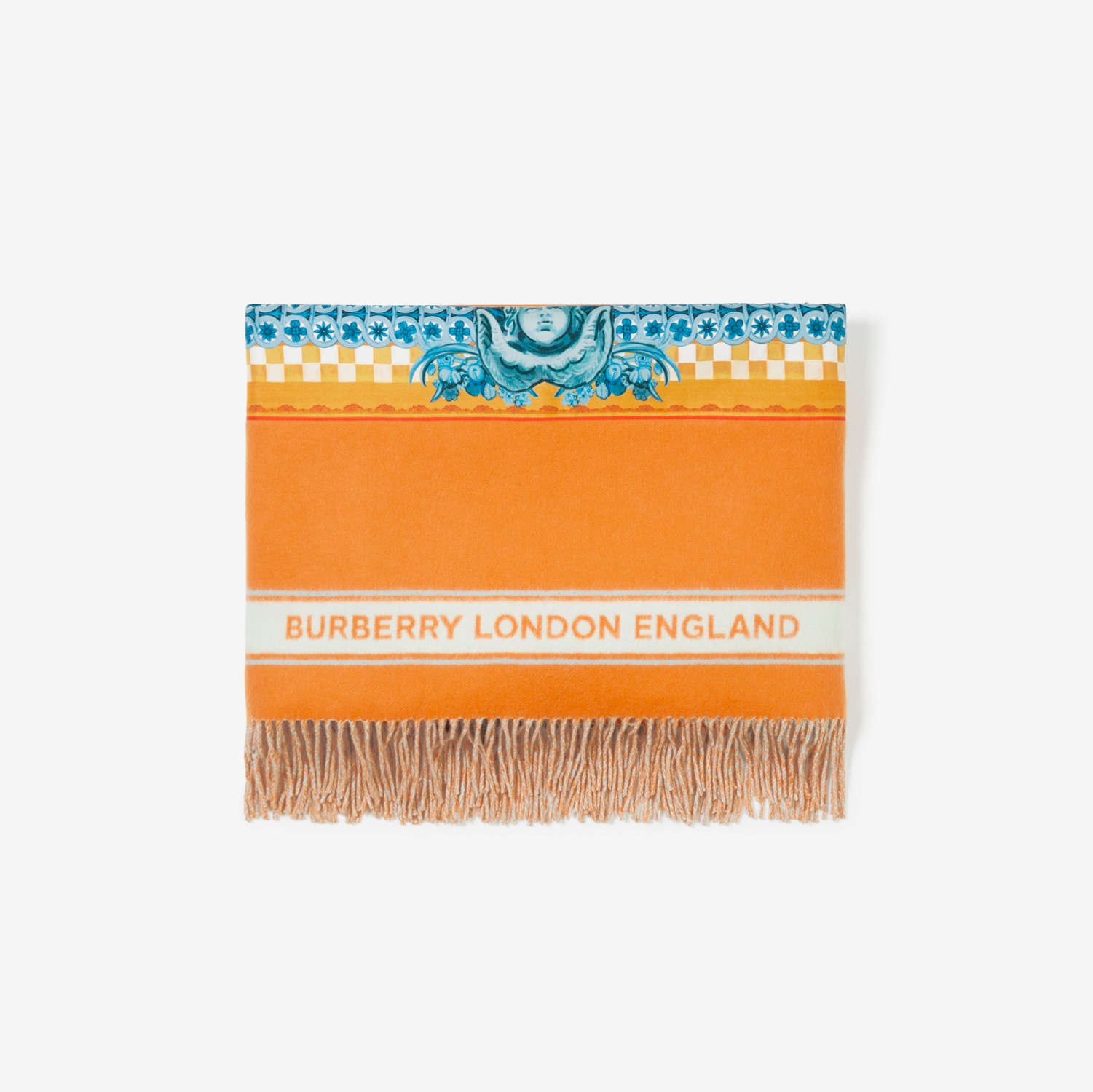 EKD Print Cashmere Wool Blanket in Bright Orange - Women | Burberry® Official