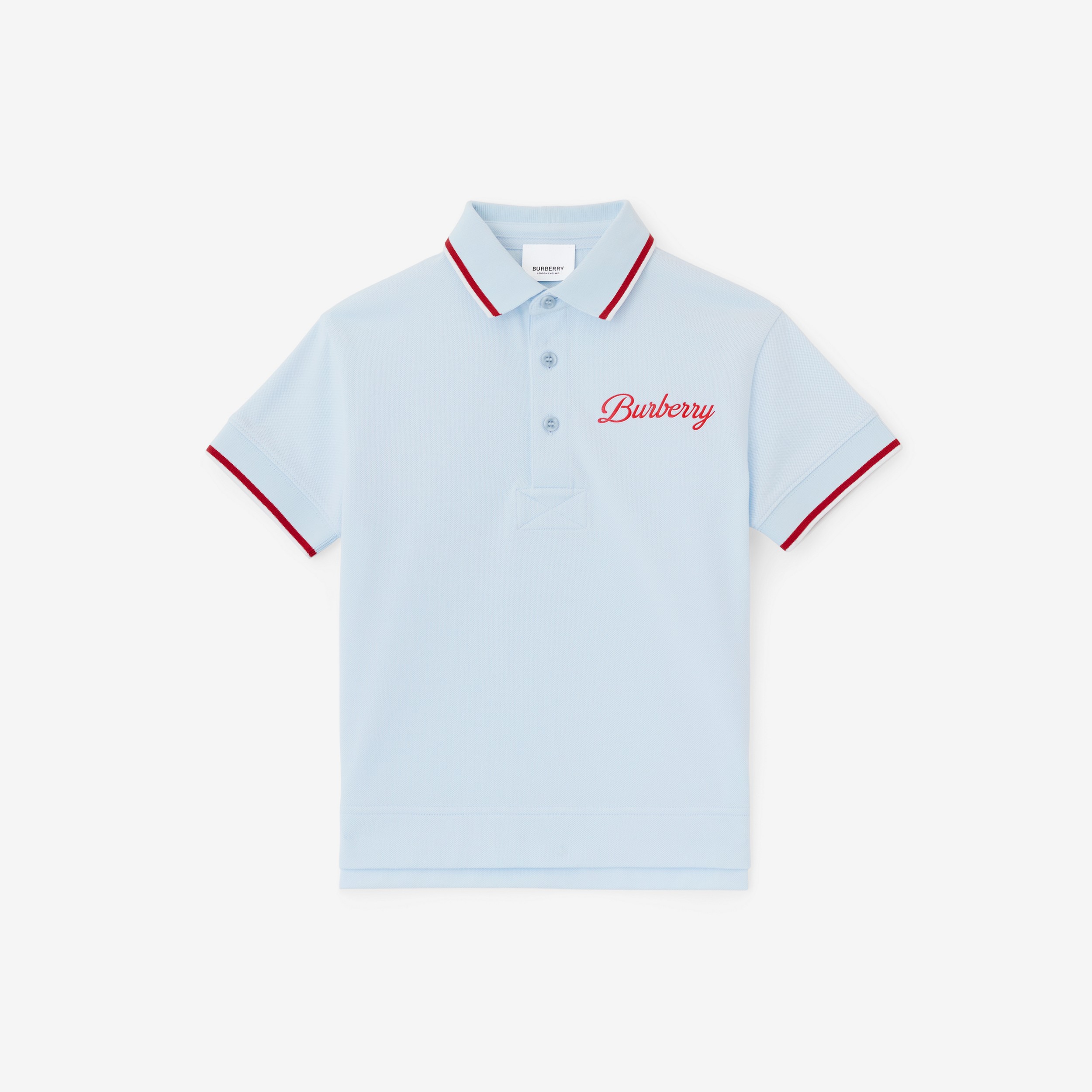 Camisa polo piquê com logotipo (Azul Claro) | Burberry® oficial - 1
