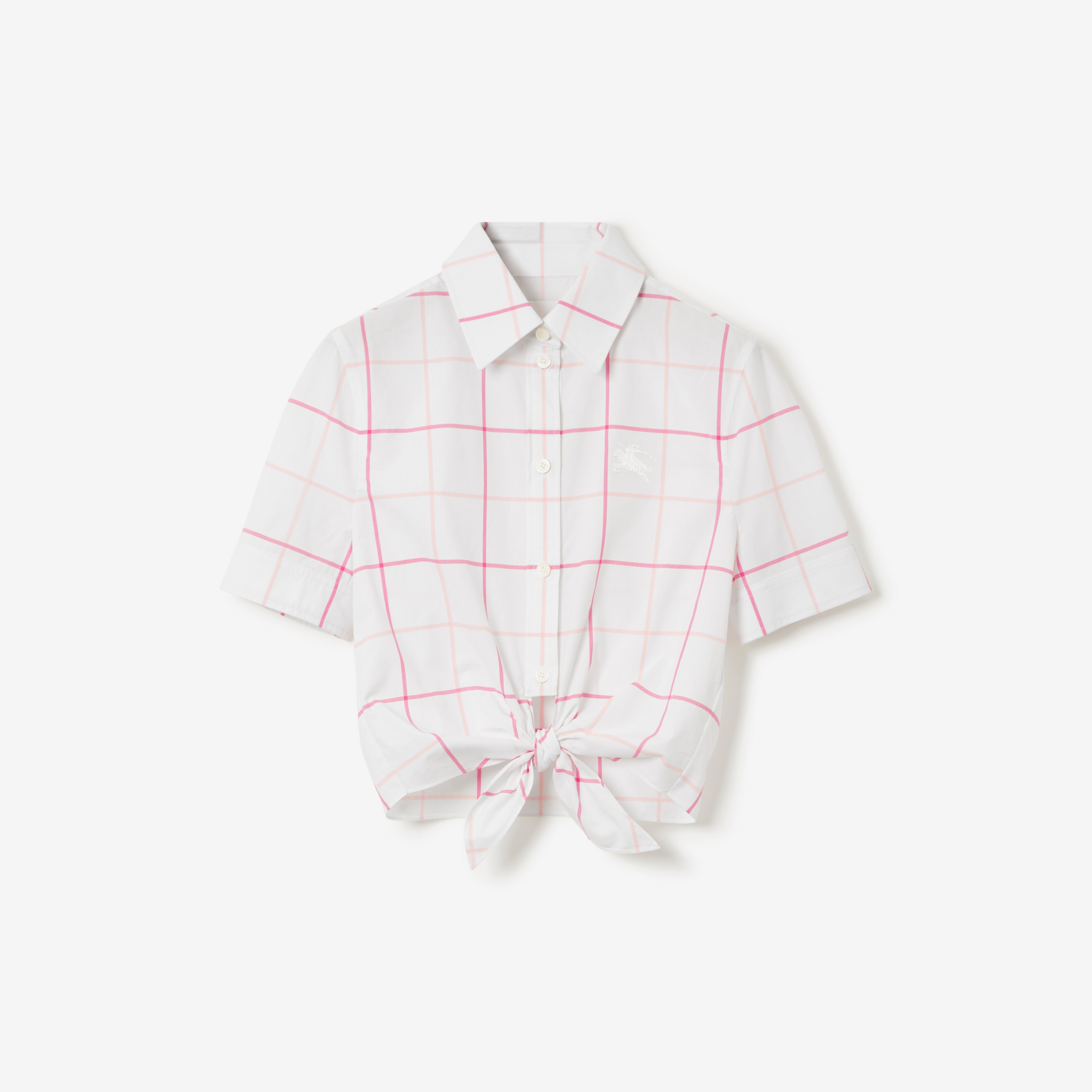 Camisa cropped de popeline de algodão Check (Rosa Chiclete) - Mulheres | Burberry® oficial - 1
