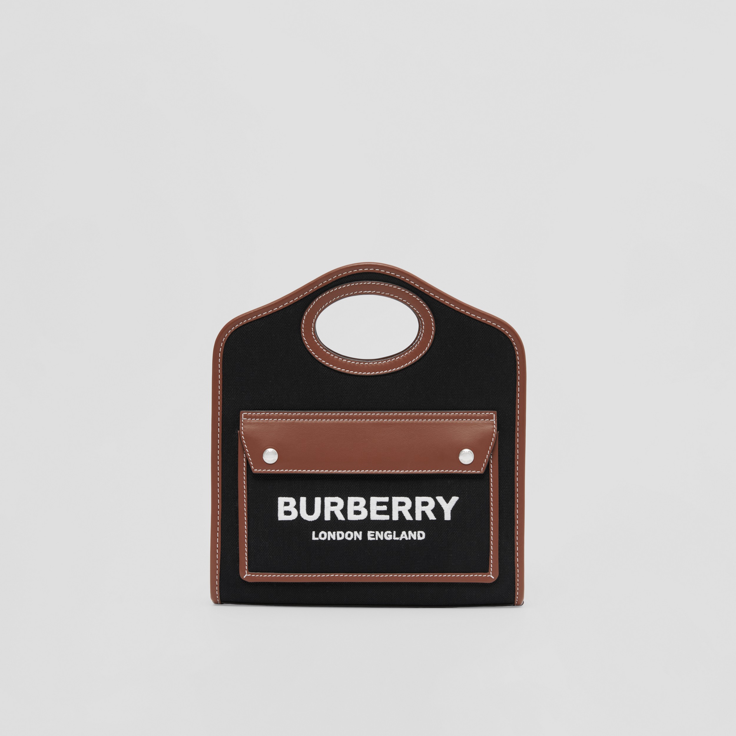 Pocket Bag „Note“ aus technischer Baumwolle und Leder im Kleinformat (Schwarz/hellbraun) - Damen | Burberry® - 1