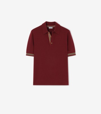 Icon Stripe Trim Wool Polo Shirt Carmine ®