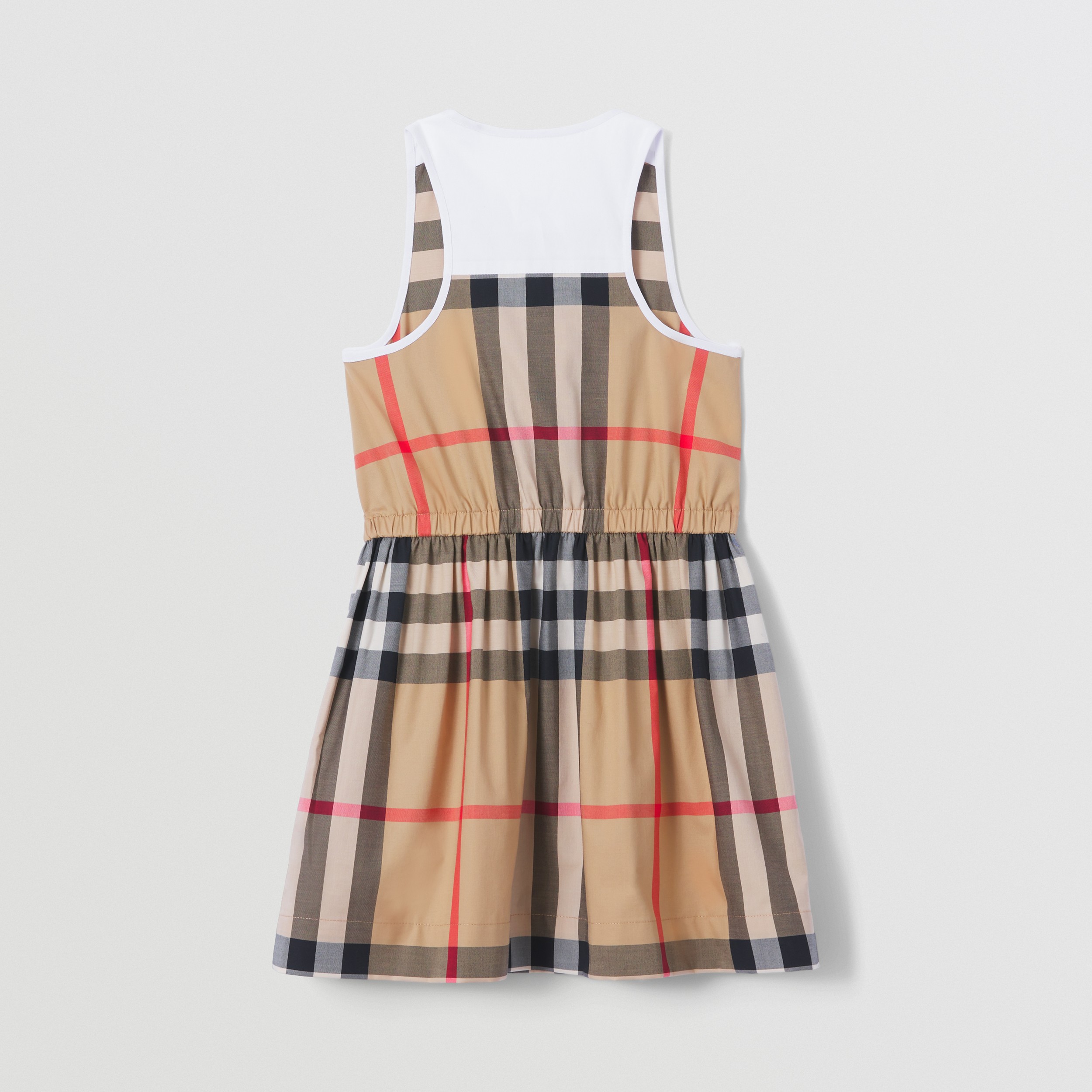 Sleeveless Exaggerated Check Stretch Cotton Zip-front Dress in Archive Beige | Burberry® Official - 4