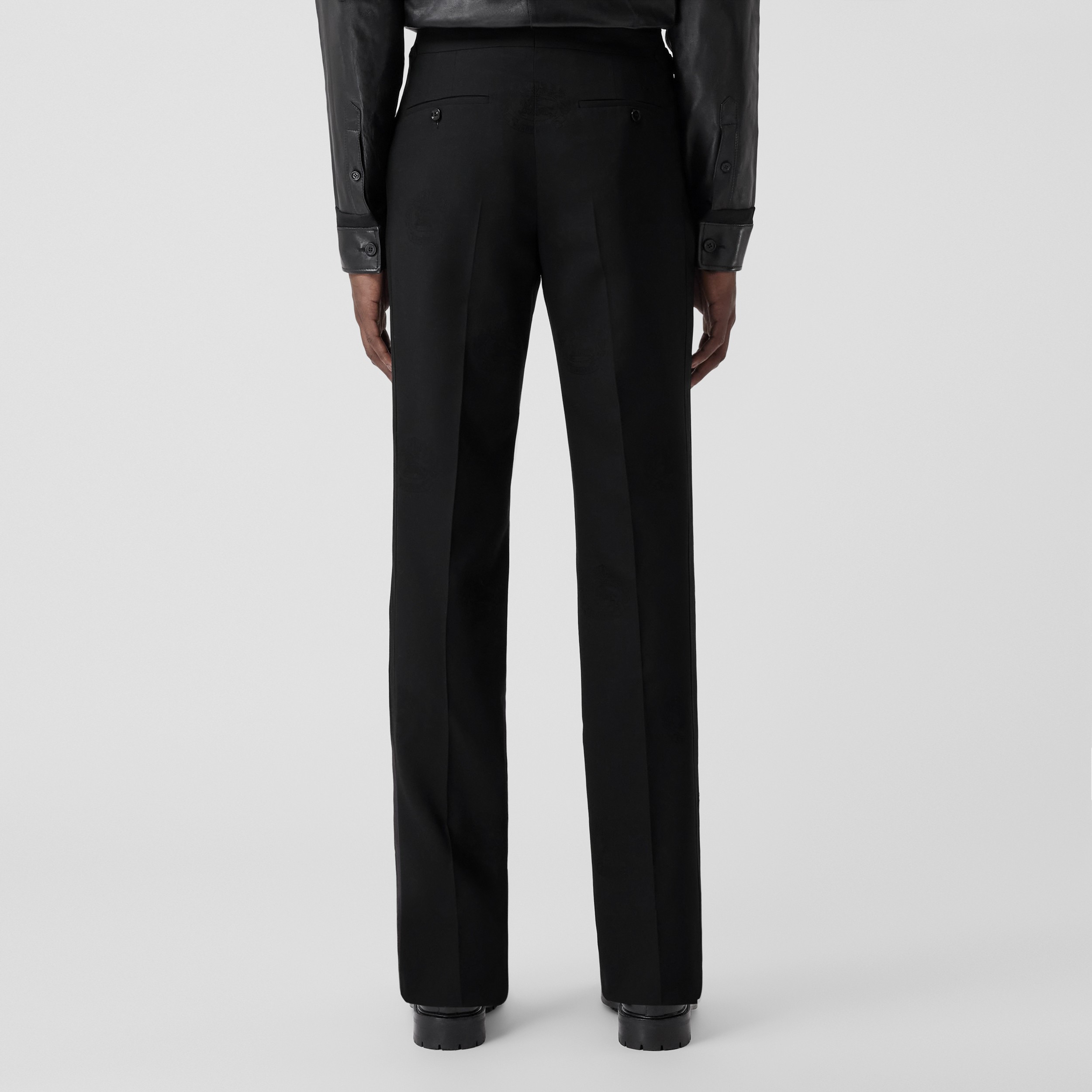 Classic Fit EKD Wool Cotton Jacquard Tuxedo Trousers in Black - Men | Burberry® Official - 3