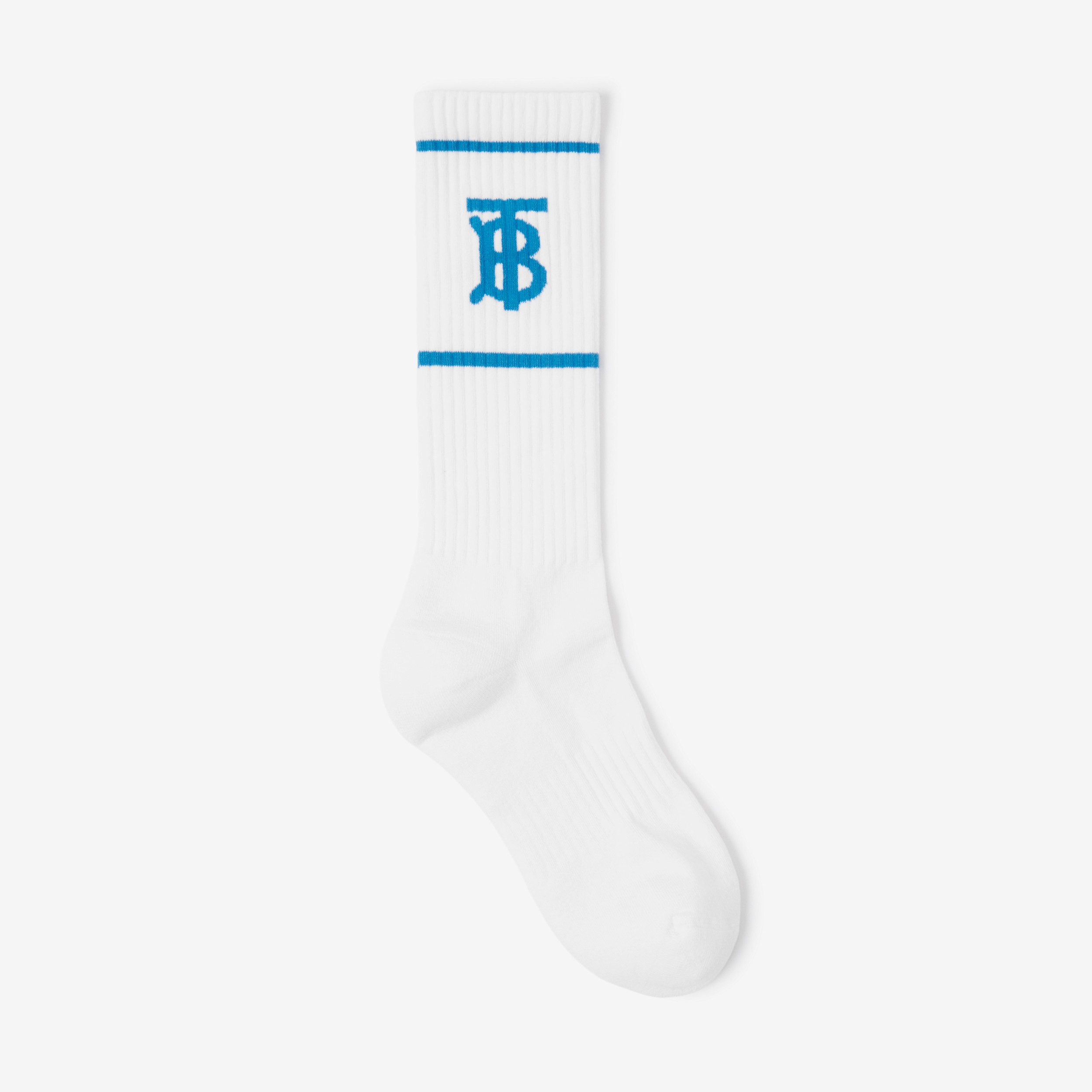 Monogram Motif Intarsia Cotton Blend Socks in White/blue | Burberry® Official - 1