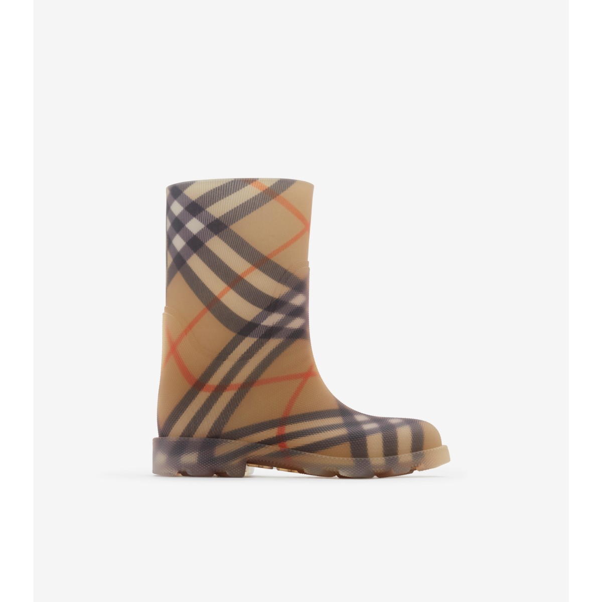 Shop Burberry Childrens Check Rubber Marsh High Boots In Sand