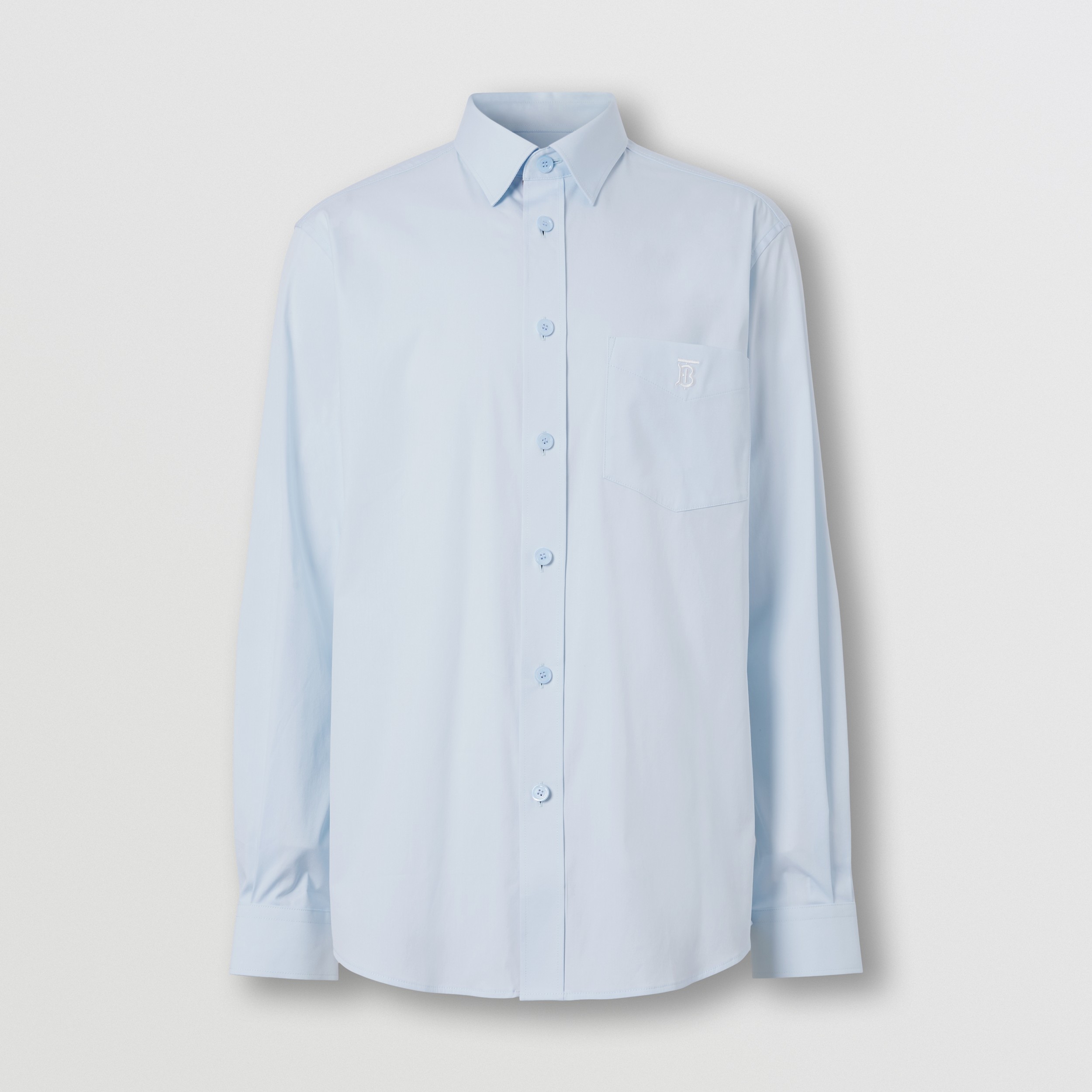 Monogram Motif Stretch Cotton Blend Shirt in Pale Blue - Men | Burberry® Official - 4