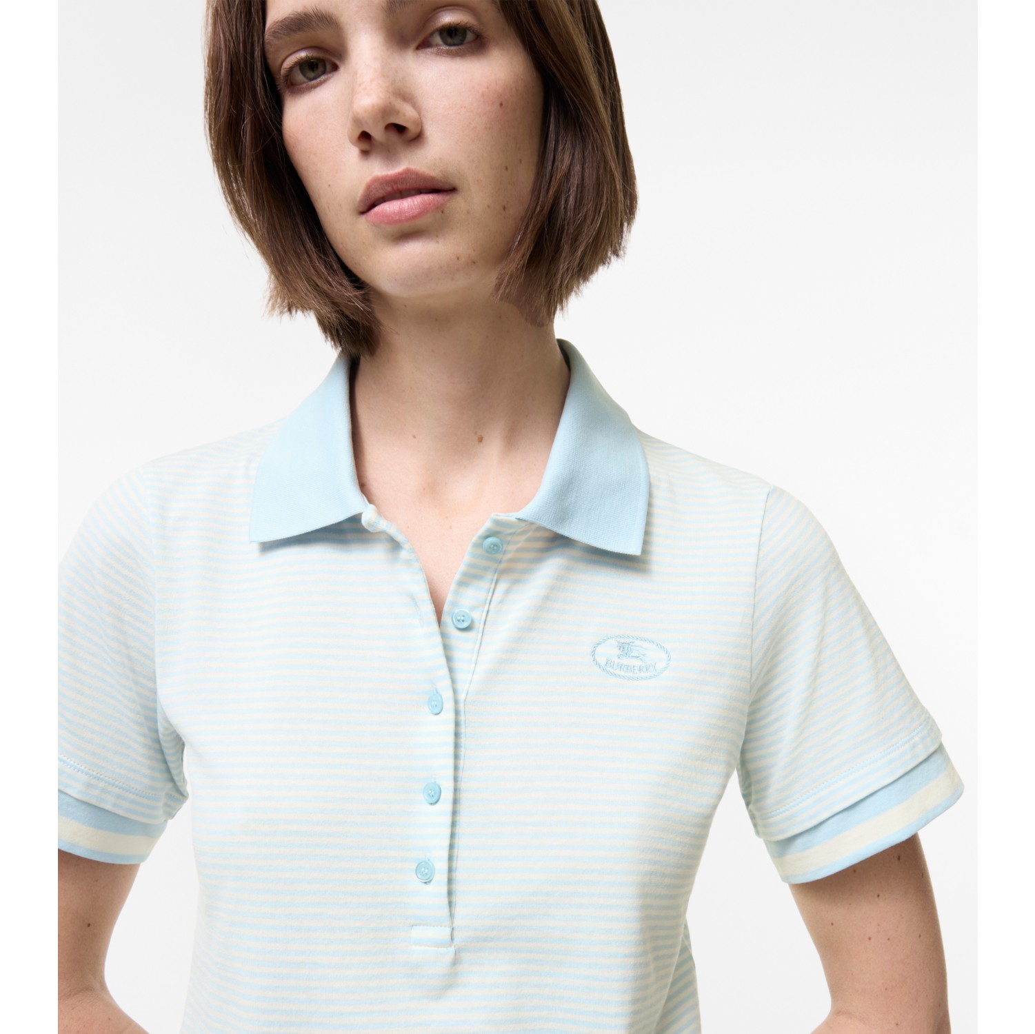 Striped Cotton Polo Shirt in Glacier blue - Women | Burberry® Official