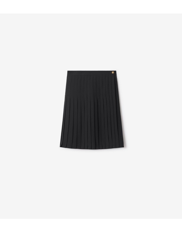 Pleated Wool Blend Midi Skirt