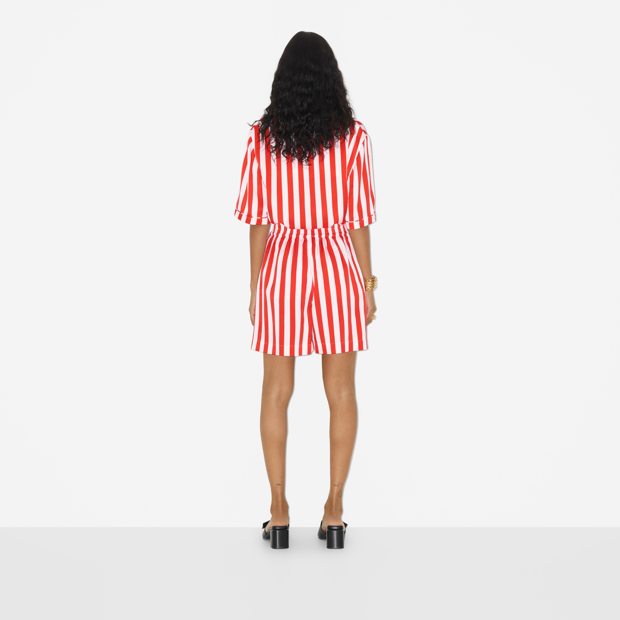 EKD Striped Silk Shorts in Bright Chili Red - Women | Burberry® Official - 4