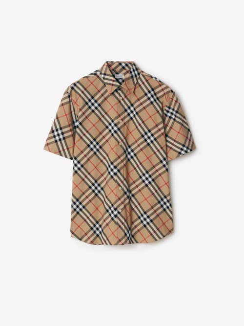 Burberry Check Cotton Shirt In Neutral