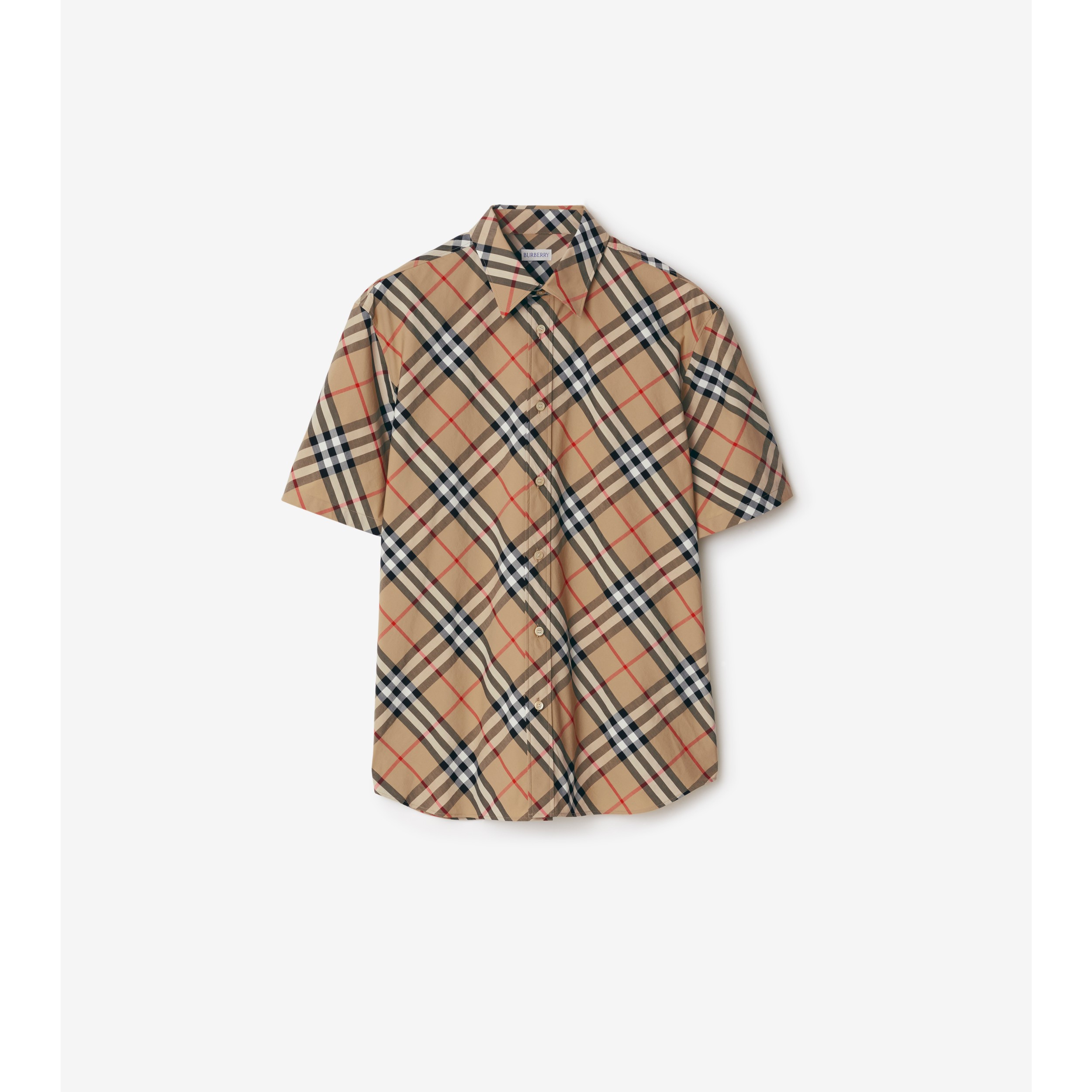 Check Cotton Shirt in Sand Men Burberry Official