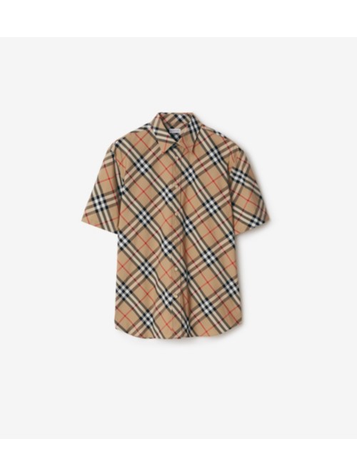 Shop Burberry Check Cotton Shirt In Sand