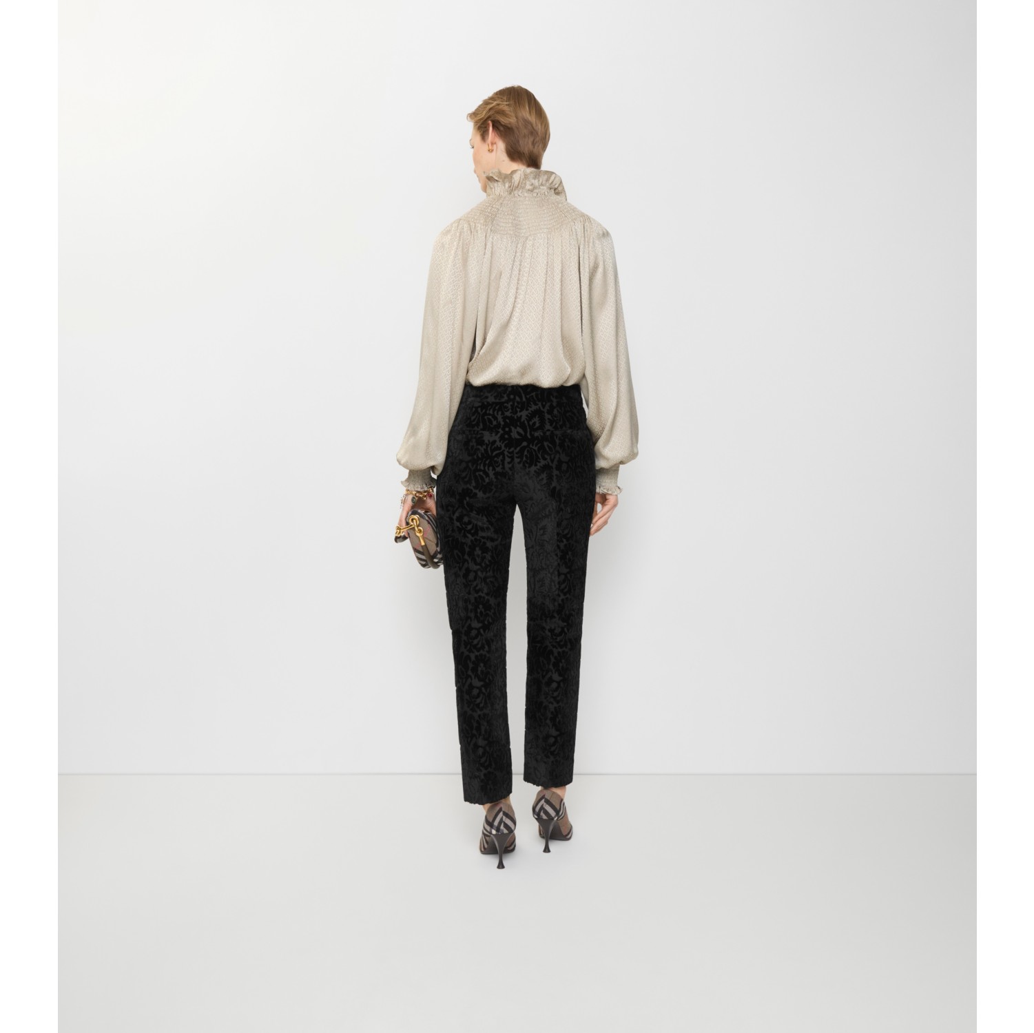 Vine Silk Blend Velvet Tailored Trousers in Black - Women, Nylon | Burberry® Official