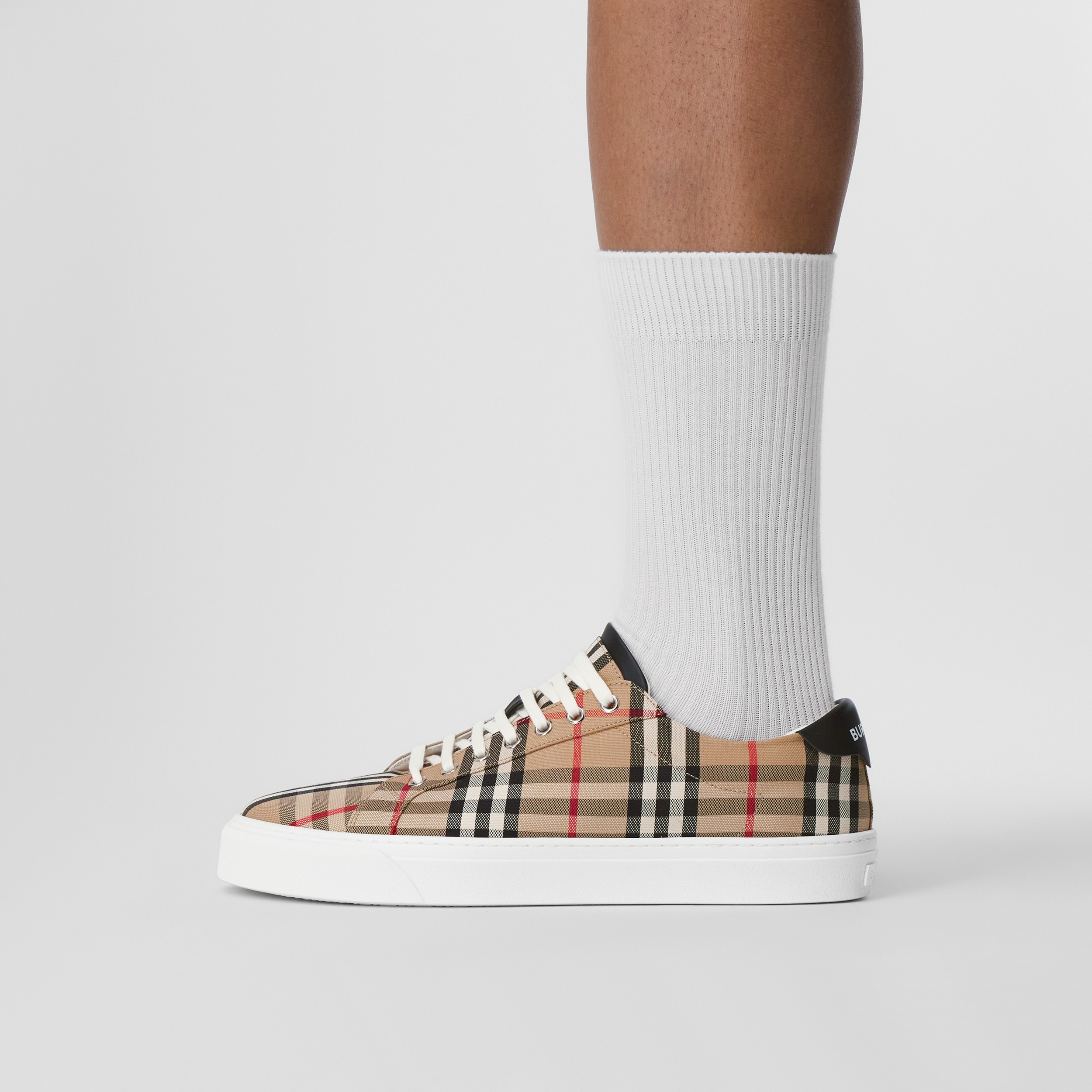 Vintage Check Cotton and Leather Sneakers in Archive Beige - Men | Burberry® Official - 3
