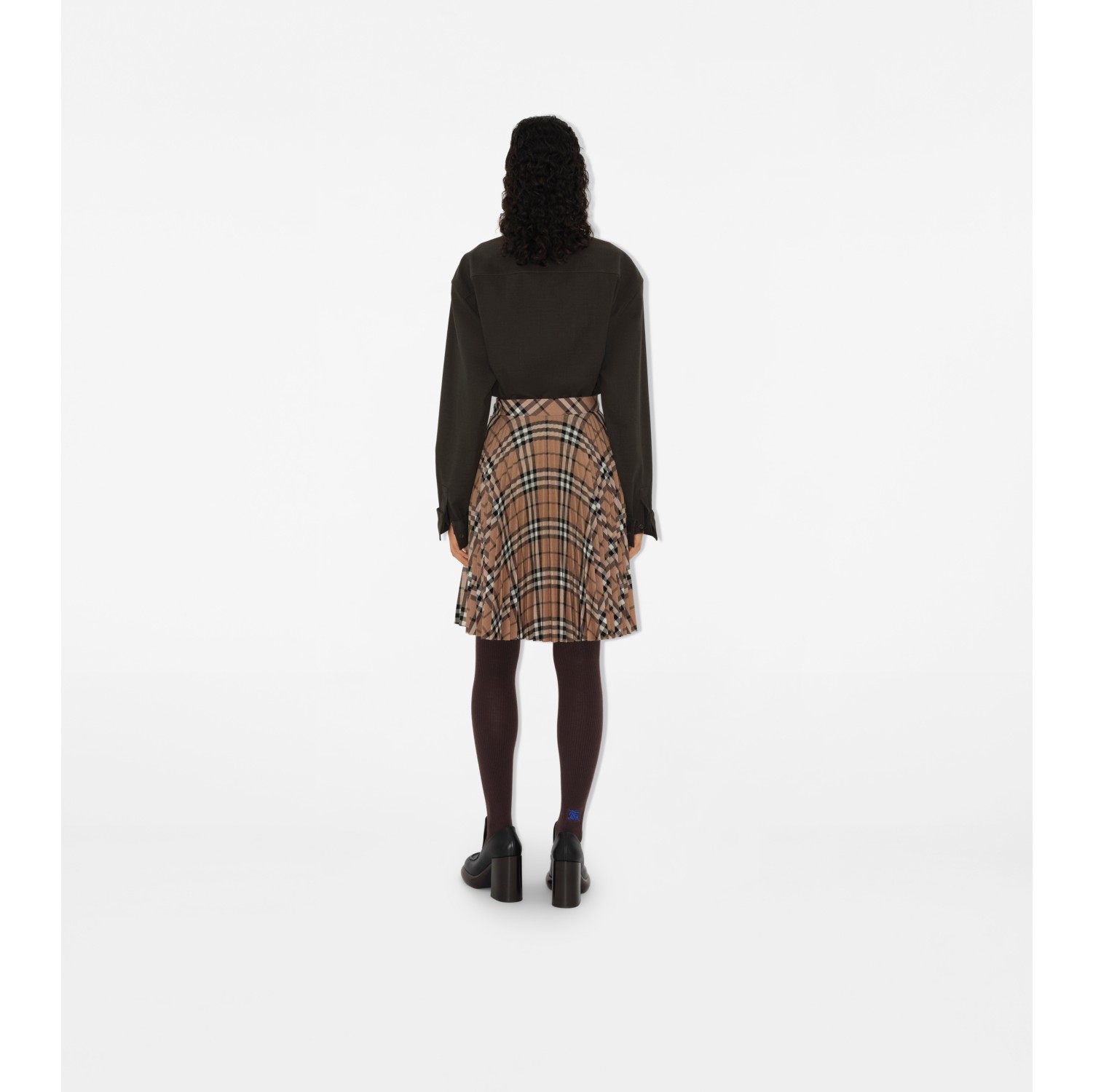 Pleated Check Wool Blend Skirt