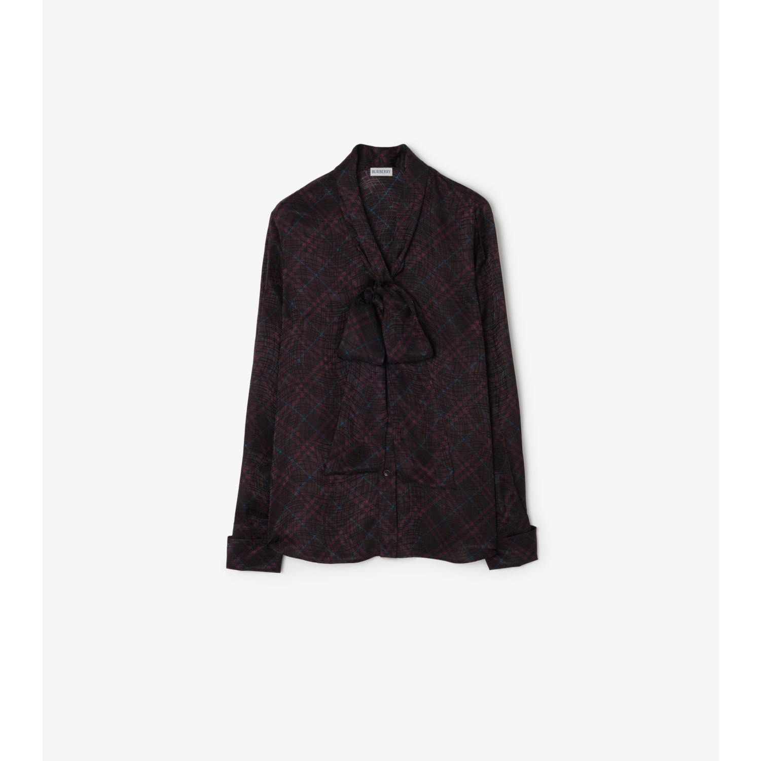 Check Silk Blend Scarf Blouse