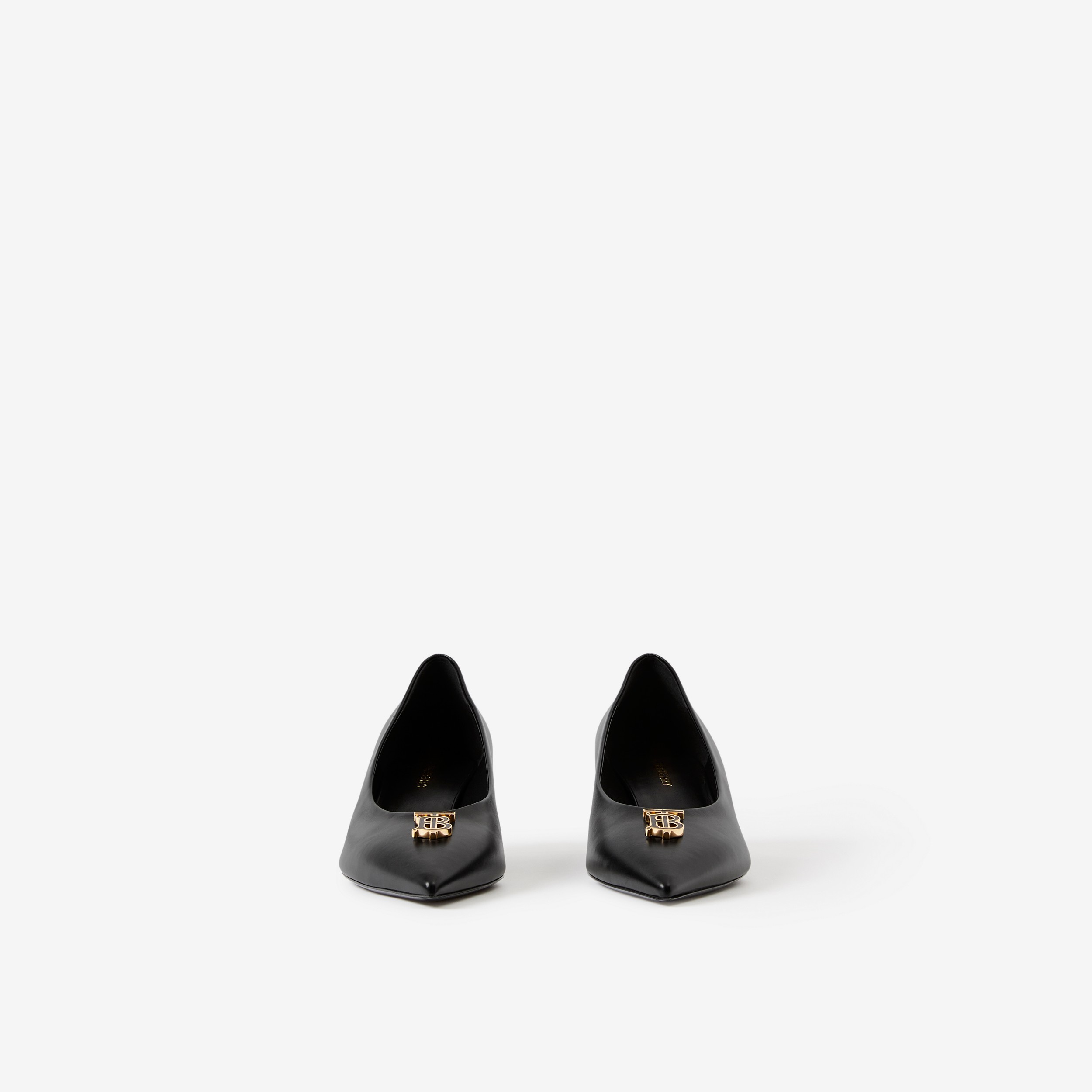 Scarpins de bico fino com formato amplo de couro com monograma (Preto) - Mulheres | Burberry® oficial - 2