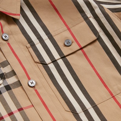 panelled vintage check and icon stripe cotton shirt