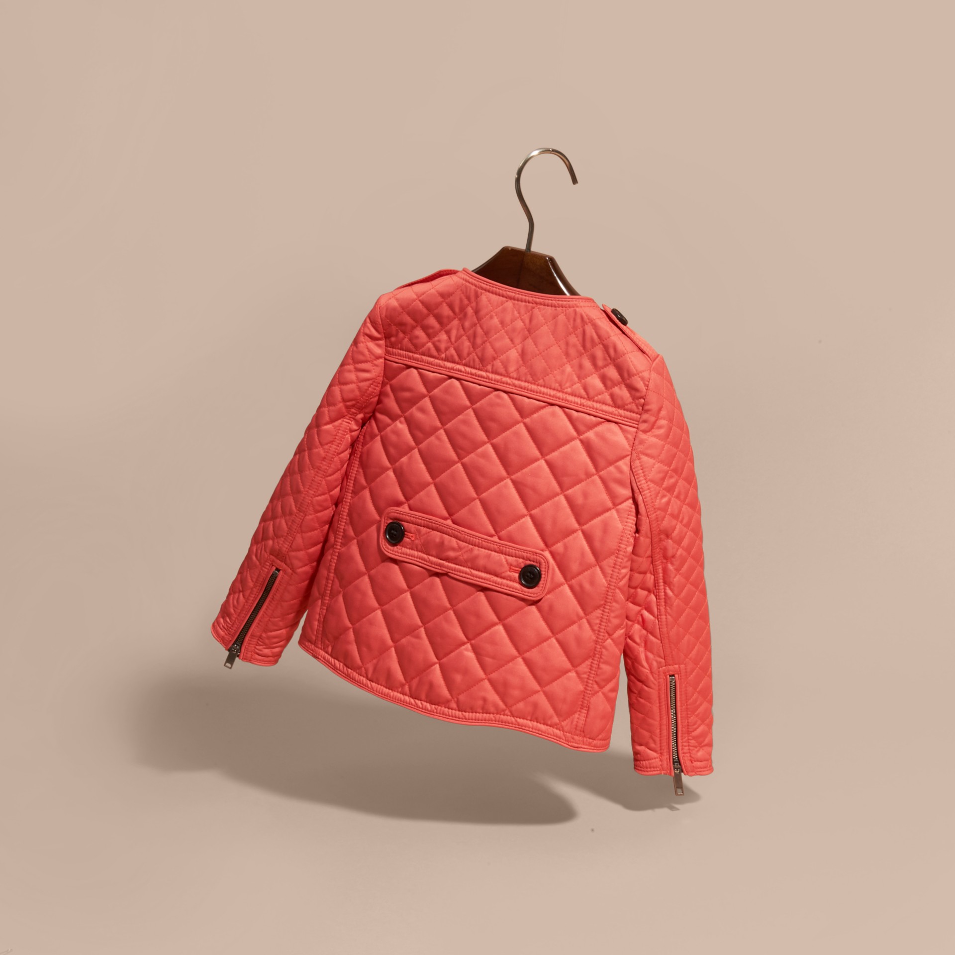 Collarless Diamond Quilted Jacket in Coral Red Burberry United States