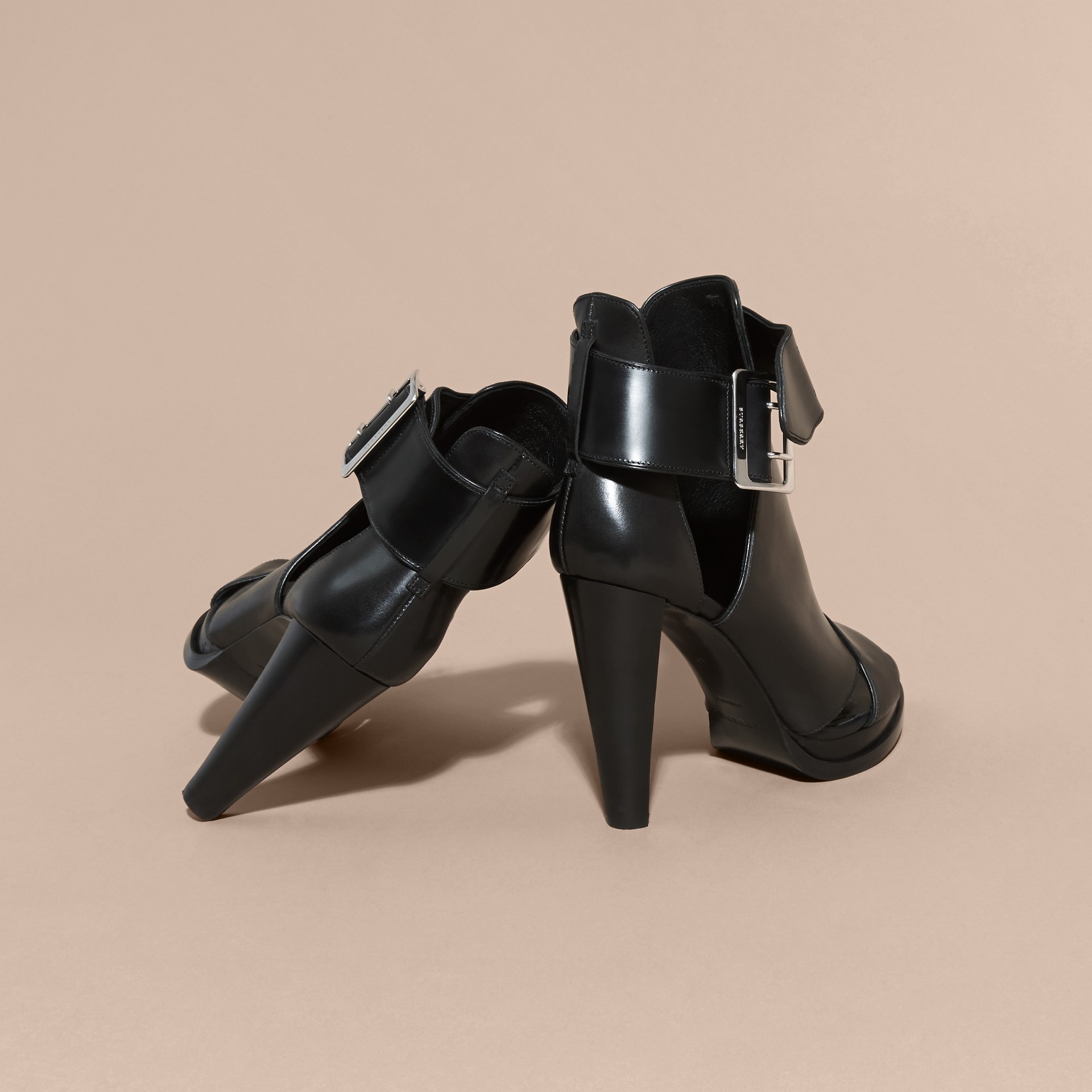 Buckle Detail Peep-toe Platform Ankle Boots | Burberry