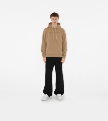 Logo Cotton Hoodie in Camel Men Burberry Official