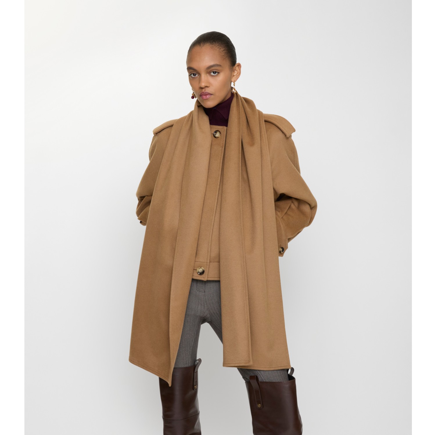 Detachable Scarf Cashmere Jacket in Fawn melange - Women | Burberry® Official