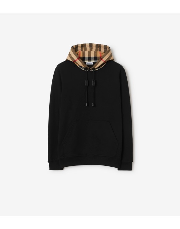 Blusa de moletom em algodão com capuz Check