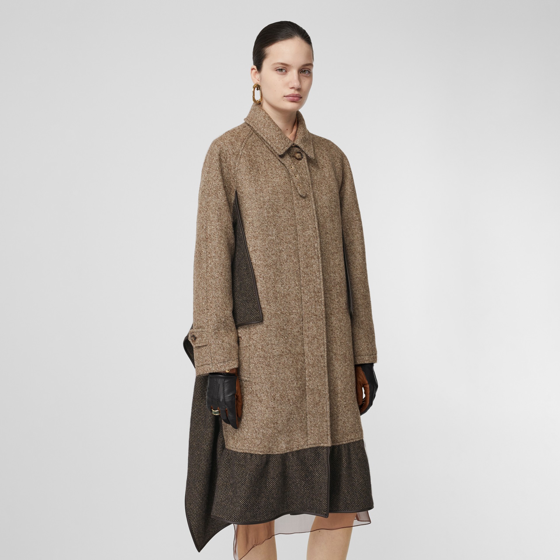 Scarf Detail Wool Mohair Tweed Car Coat in Dark Cheshnut Brown - Women ...