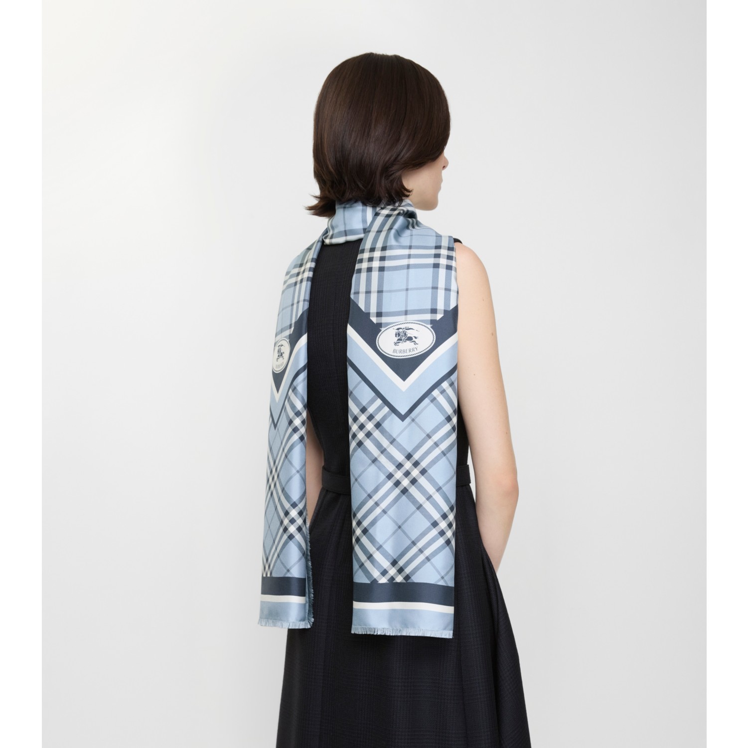 Check Knight Stamp Silk Scarf in Bank blue | Burberry® Official