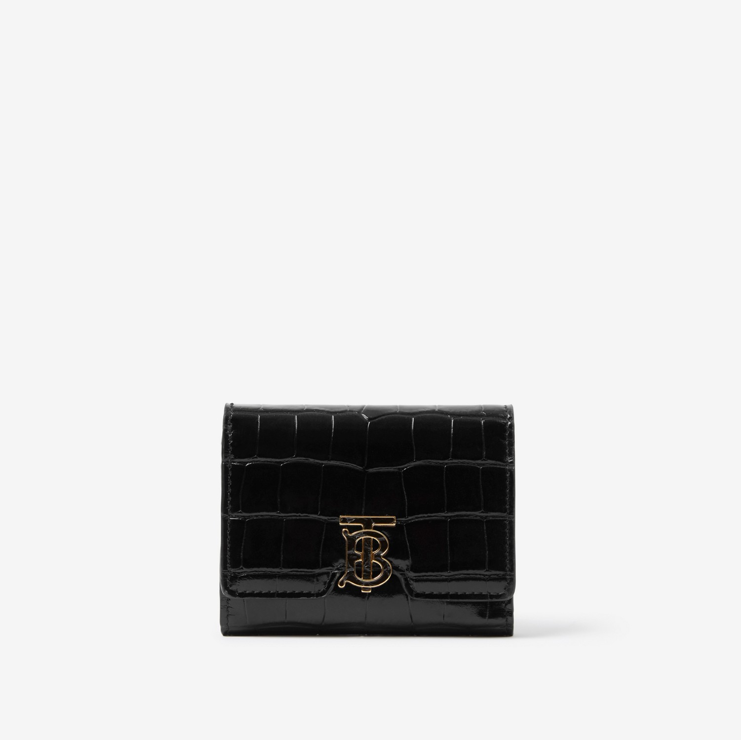 Embossed Leather TB Compact Wallet in Black - Women | Burberry® Official