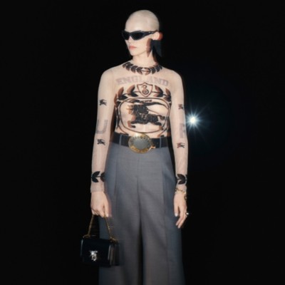 Burberry Ekd Embroidered Stretch Tulle Bodysuit In Camel