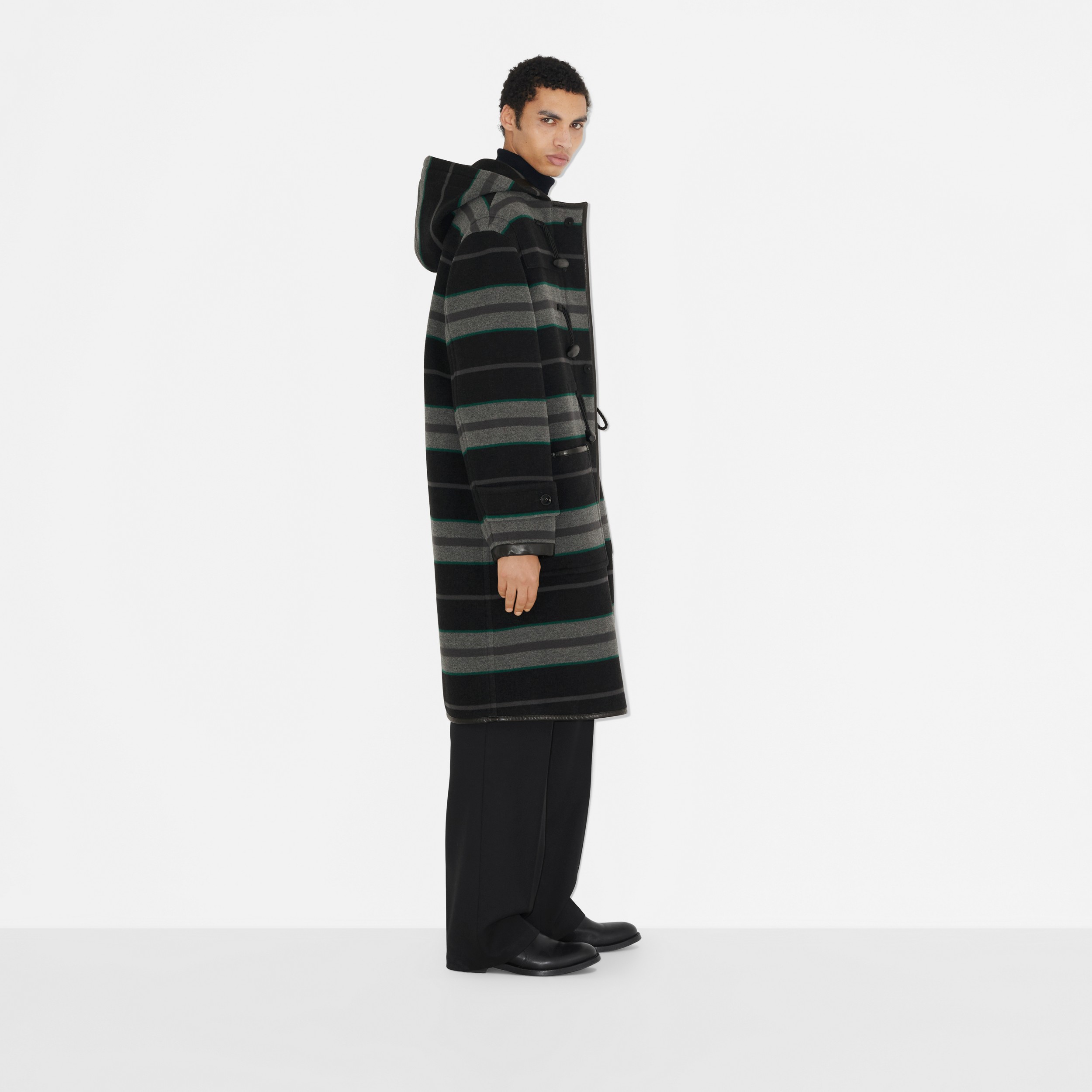 Striped Wool Oversized Duffle Coat in Dark Thunder Grey - Men | Burberry® Official - 3