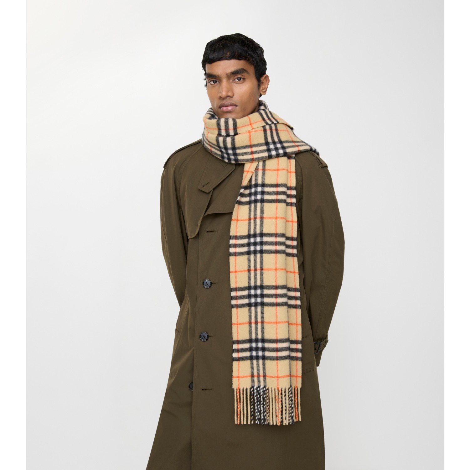 Check Cashmere Scarf in Sand | Burberry® Official