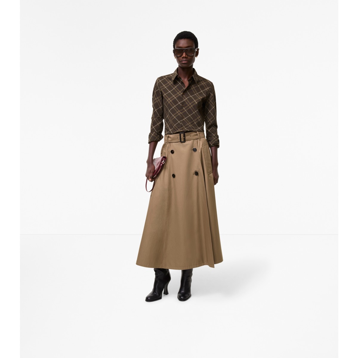  Gabardine Trench Midi Skirt