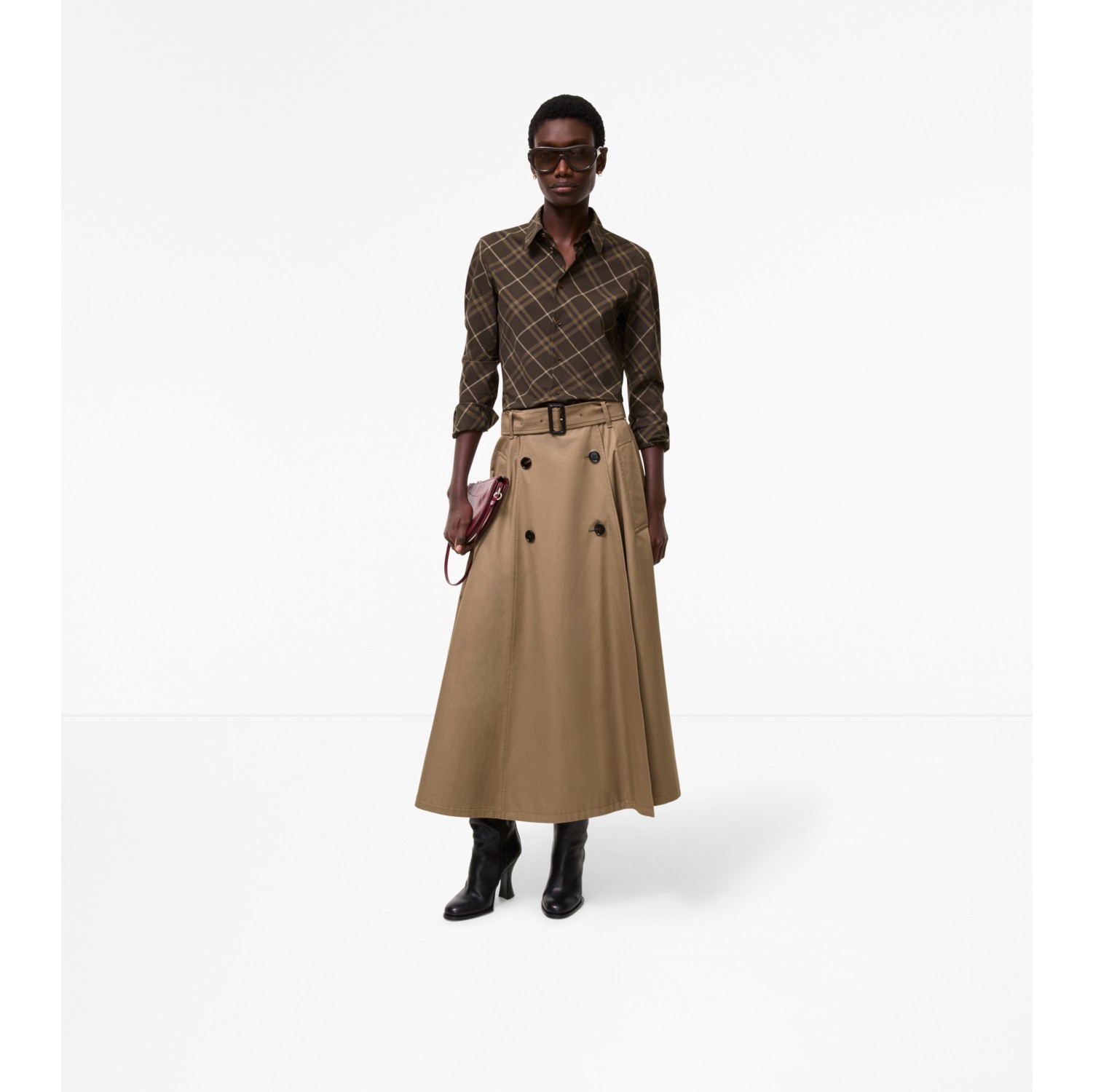 Gabardine Trench Midi Skirt