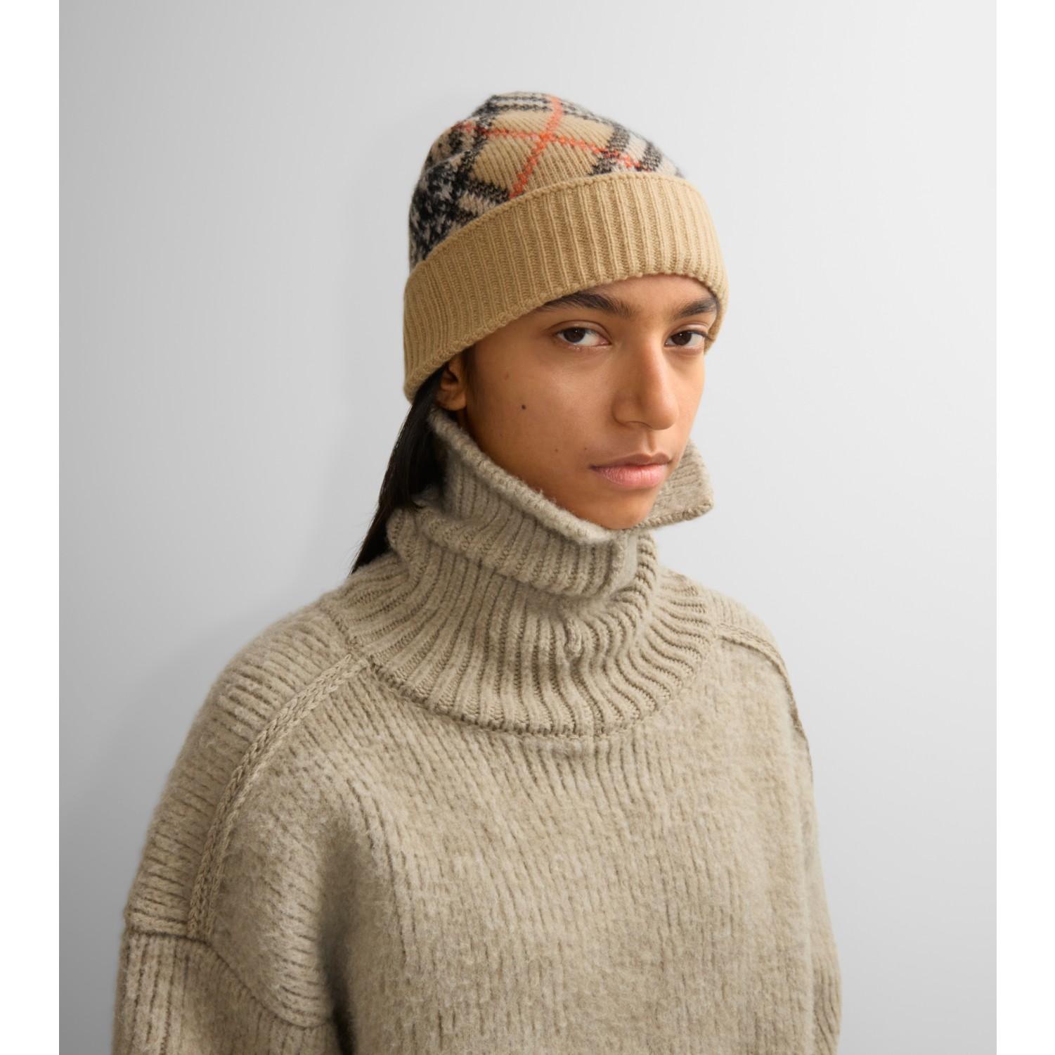 Check Cashmere Beanie