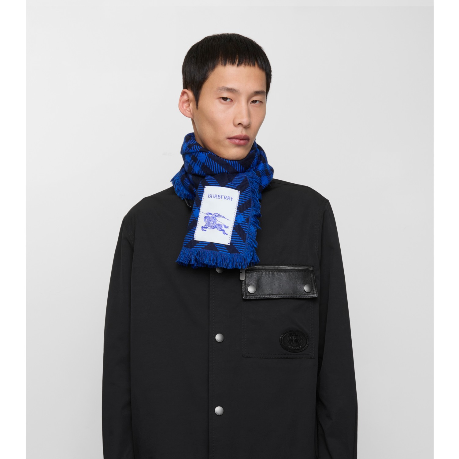 Wide Check Wool Silk Scarf in Ink/blue | Burberry® Official