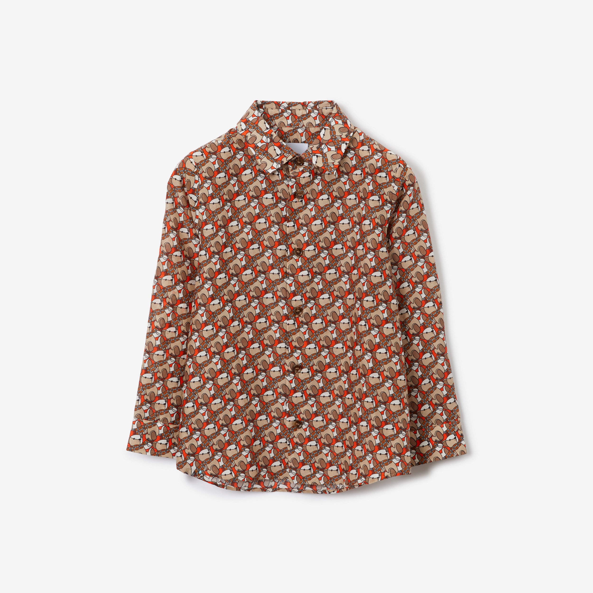 Thomas Bear Print Cotton Silk Shirt in Scarlet Orange | Burberry® Official - 1