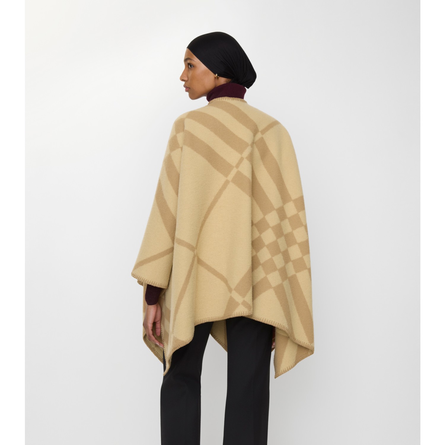 Check Wool Cashmere Cape in Sand beige | Burberry® Official