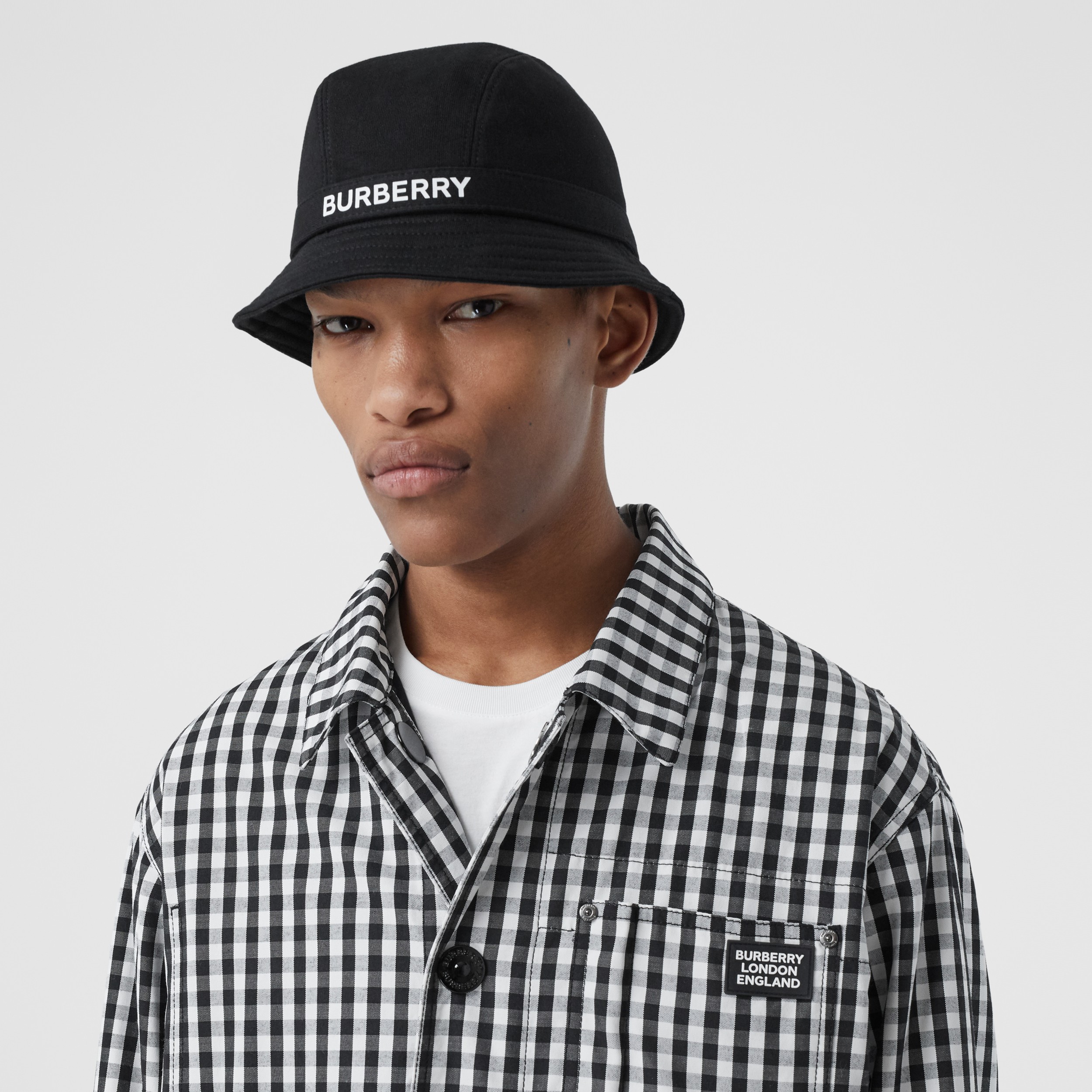 Logo Print Cotton Jersey Bucket Hat in Black | Burberry United States