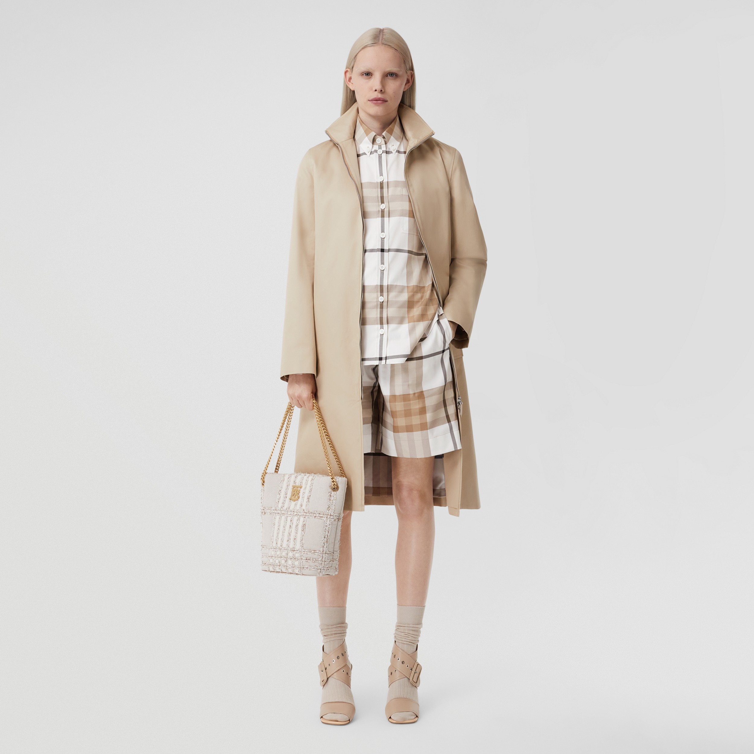 Funnel Neck Cotton Gabardine Trench Coat in Soft Fawn - Women | Burberry® Official - 1
