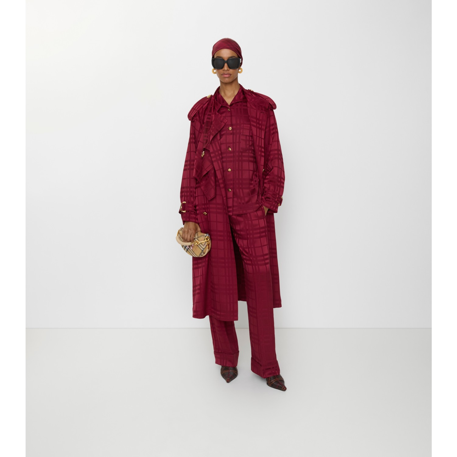 Check Silk Trench Coat in Ripple red - Women | Burberry® Official