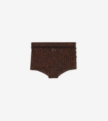 Crochet Mouliné Cotton Shorts in Black/red - Women | Burberry