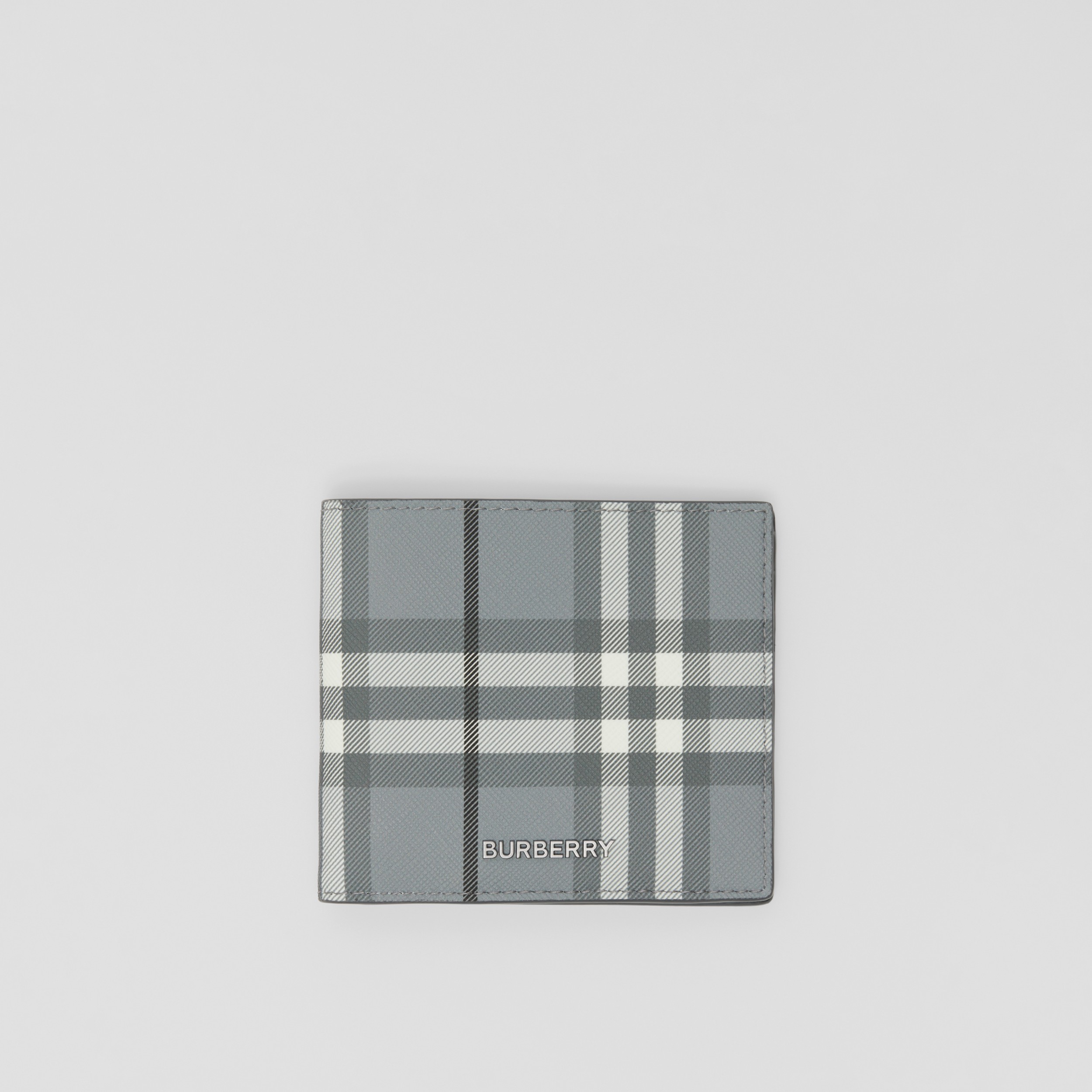 Check and Leather International Bifold Wallet in Storm Grey - Men | Burberry® Official - 1