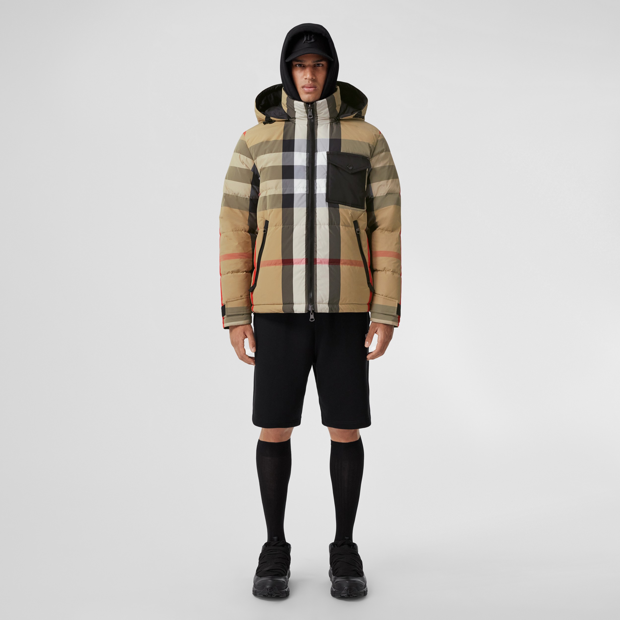 Reversible Check Nylon Hooded Puffer Jacket in Archive Beige/black - Men | Burberry® Official - 1